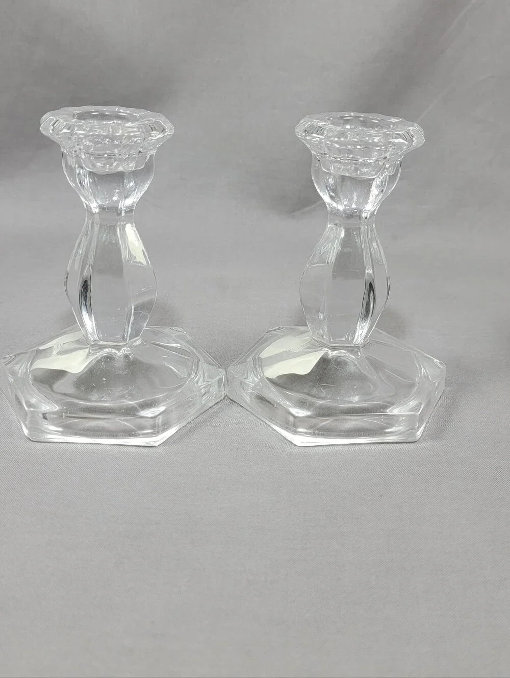 Fitz and Floyd Candlestick Peg Cup Holders Clear Glass Set of 2 Decorative